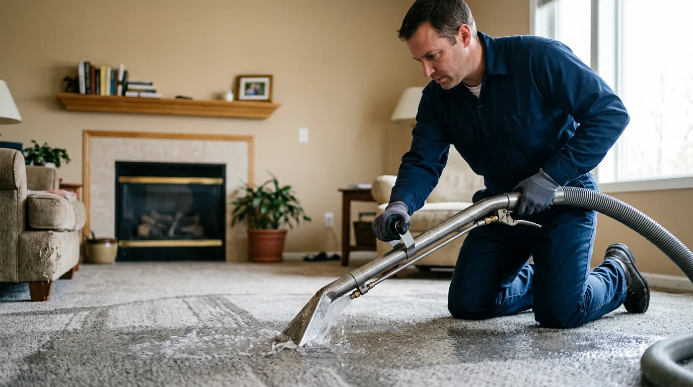 Water damage restoration technician working near North Judson, IN